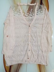 Elegant Blush Pink Floral Cardigan