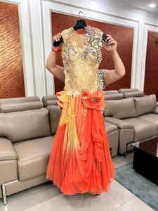 Indo Western Organge N Beige Gown