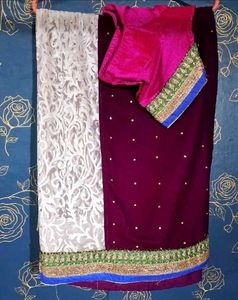 Purple And White Mixed Velvet Saree