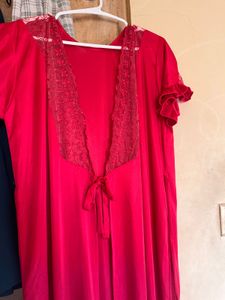 Vintage Red Lace Trim Nightgown