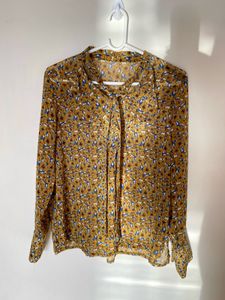 Floral Print Tie Neck Top