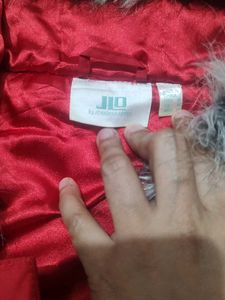 Red Faux Fur Trim Jacket JLO By Jennifer Lopez