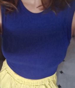 Women Blue Ribbed Tank Top