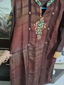 Brown Synthetic Party Wear Kurta