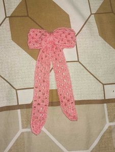 Cute Pink Crochet Hair Bow Clip