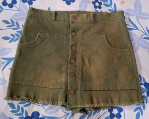 Olive Green Denim Skirt