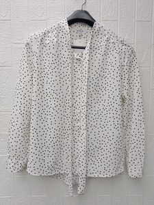 New with tag Korean Polka Dot Tie Neck Blouse