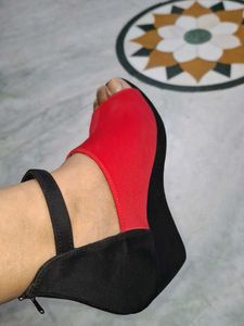 Red &amp; Black Wedge Heel Sandals