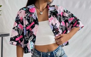Abstract Print Cropped Shirt