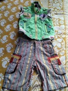 Cute Kids Outfit: Vest & Striped Shorts Set