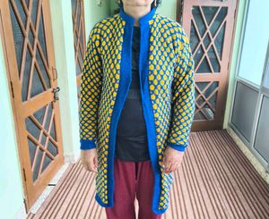 Handmade Knitted Blue &amp; Yellow Coat