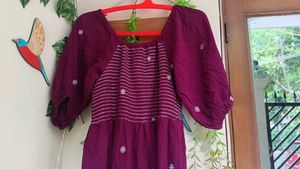 Purple Embroidered Peasant Dress