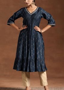 Kurtha - Navy & Silver Print
