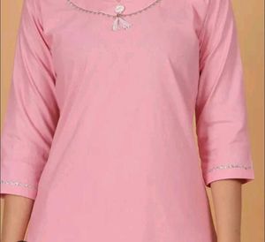 Pink Kurti with Silver Details and pant