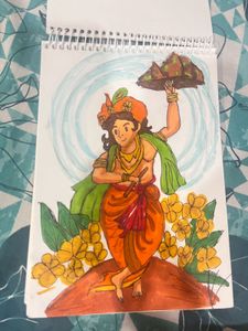 hand drawn krishan ji govardhan drawing