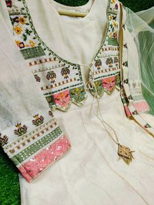 Designer Anarkali Gown In Off White Color