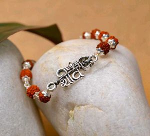 Real Silver Shiv Charm Rudraksha Bracelet