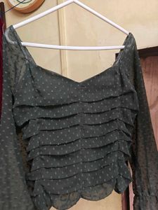 Sheer Sleeve Smocked Top