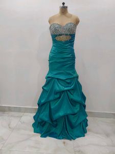 Teal Beaded Strapless Dress