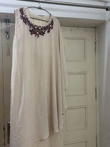 Off White Georgette Gown With Heavy Embroidery
