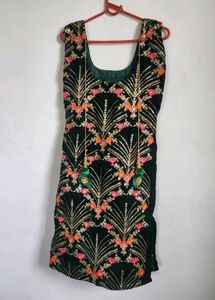 Embroidered Green Velvet Top