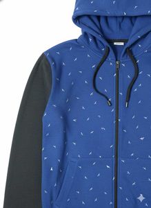 Blue Patterned Zip-Up Hoodie
