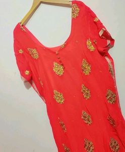 Red Party Wear Suit Salwar With Dupatta 50 Bust