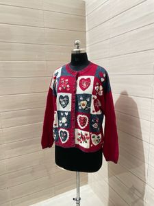 Vintage y2k Embroidered Red Hearts Rose Applique C