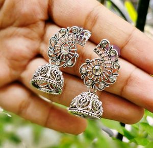 Combo of 4 Oxidised Silver Jhumka Earrings Women.