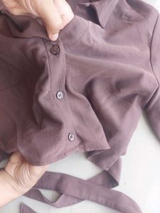 H &amp; M Brown Back Tie Crop Shirt