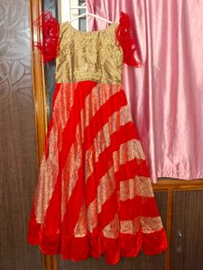 Elegant Red &amp; Gold Ethnic Gown