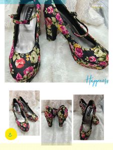 Branded Beyond Floral High Block Heels 3 Inches