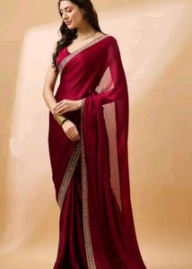 Satin Embroidered Saree