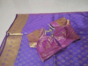 Purple &amp; Gold Saree with Blouse
