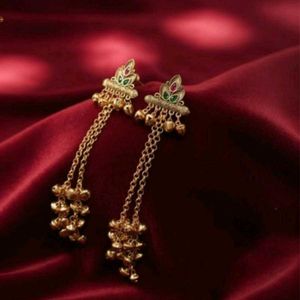 Elegant Gold Tone Dangle Ghungroo Earrings