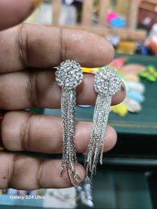 Crystal Silver Tone Dangling Earrings