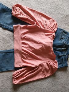 🎉 Combo Pink Top And Bootcut Blue Jeans