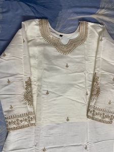 Elegant White & Gold Embroidered Kurti