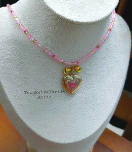 Handpainted Heart Locket Beaded Necklace