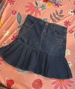 Denim Frill Skirt With Heart Back Pocket