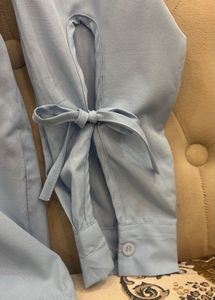 Stylish Blue Tie-Sleeve Shirt