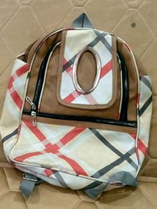 Plaid Backpack with Oval Detail
