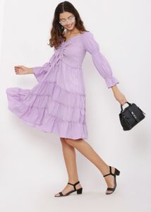 Lilac Smocked Tiered Midi Dress