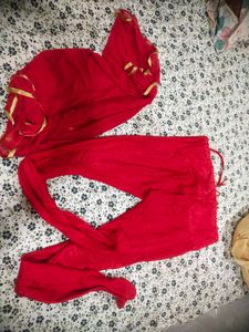 Red Chudidar With Kurti And Dupatta
