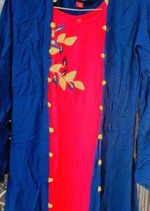 Women's Rayon A-Line Solid Long Kurti with Shrug