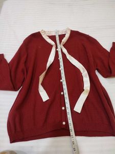 Korean Burgundy Cardigan with Ribbon