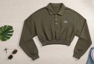 Olive Green Cropped Polo Sweatshirt
