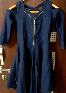 Navy Cold Shoulder Fit &amp; Flare Dress