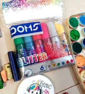 Color Pensils, Paints, Glitter Paint, Pen