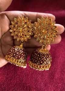 Heavy Golden And Maroon Jhumka